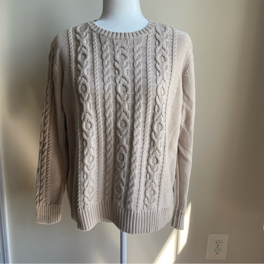 LL Bean 100% Cotton Cable Knit Medium Weight Fisherman’s Crewneck Sweater
